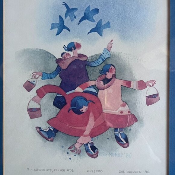 Rie Munoz "Blueberries Bluebirds" 1980 Signed Ltd Ed Print 217/500 Framed Alaska - Picture 1 of 5